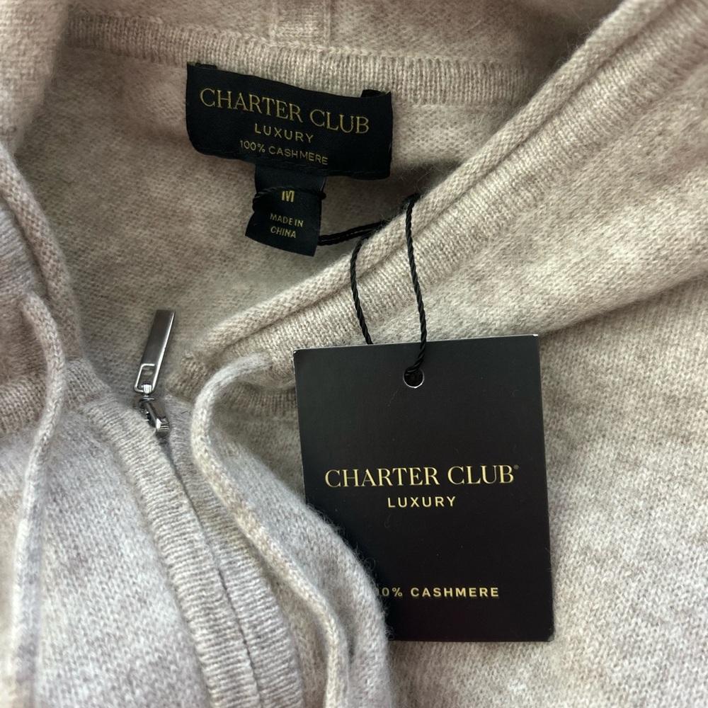 Charter Club Cashmere Light Beige Hooded Sweater Size M - Picture 5 of 5